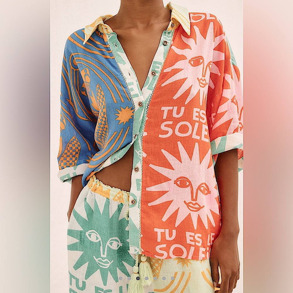 Anthropologie Multicolor Sun Print Button-Down Shirt